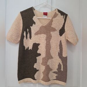 Olsen Cotton Blend Short Sleeve Knit Graphic Sweater 6